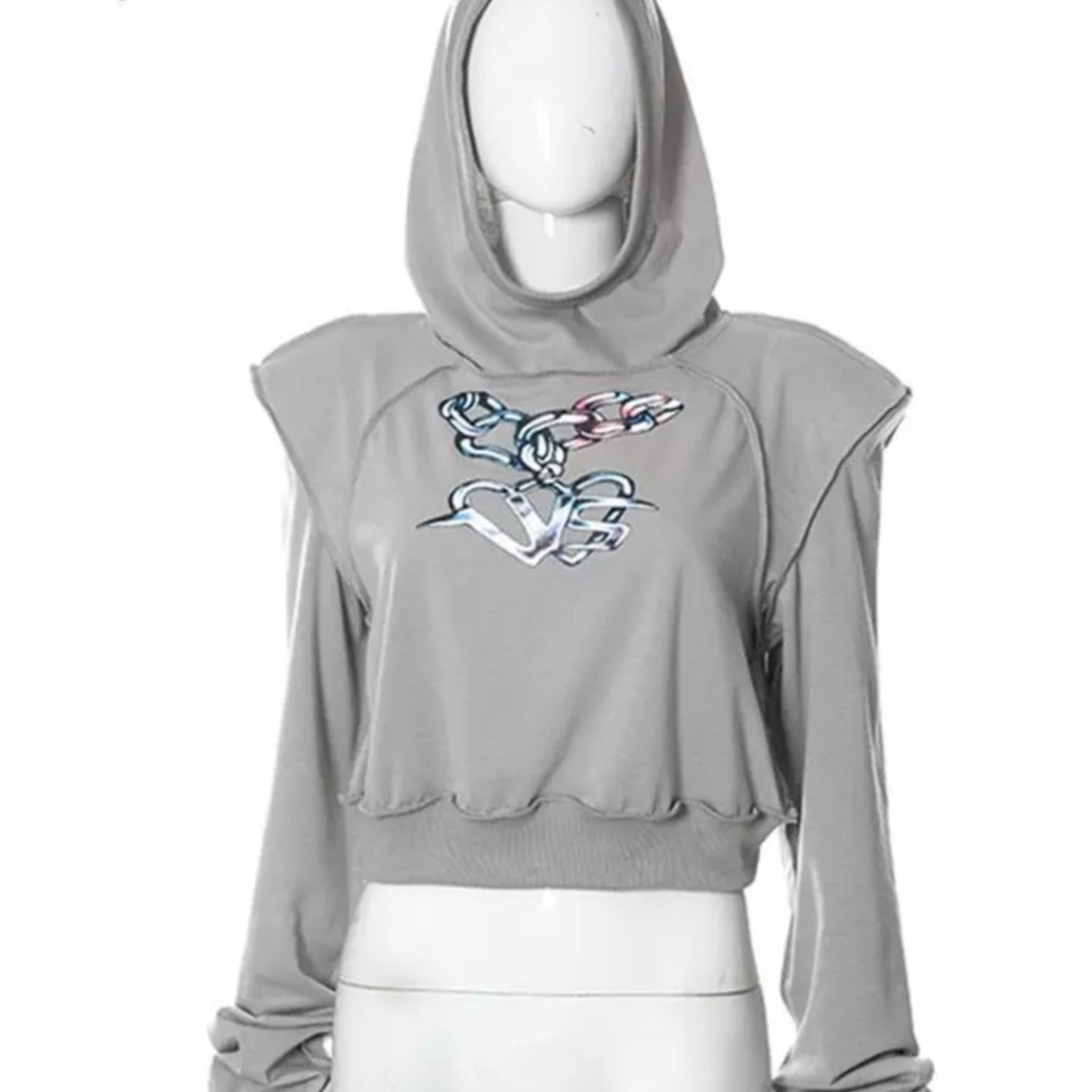 Puffy sleeve Crop top open back hoody